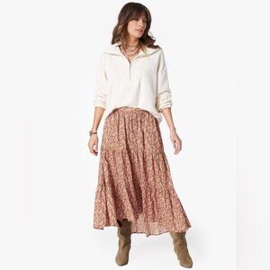 Xirena Iris High Low Midi Skirt Honeysuckle Size Small 100% Cotton Swing Skirt